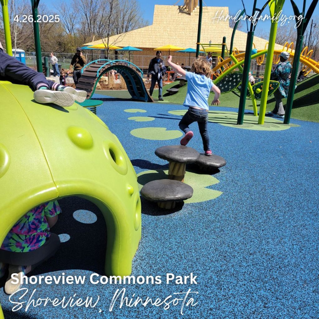 Hamland hopping across the toadstools at Shoreview commons park.